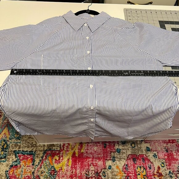 Blue & White Oversized Pinstriped Smocked Button-Up Shirt (XL / 1X) SO PRETTY! - Picture 12 of 14